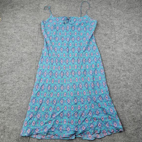 Vintage Ann Taylor Dress Womens 12 Silk Y2K Blue Floral Preppy Summer A Line 90s - Picture 1 of 6